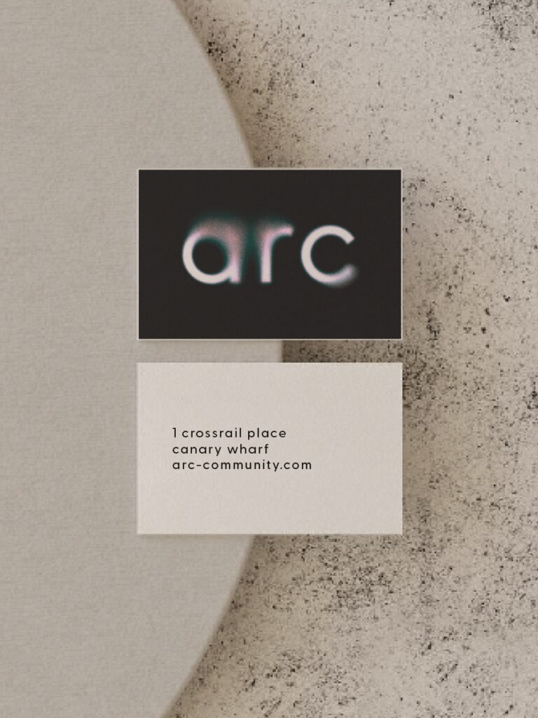 Brand identity design development for Arc Community – a hybrid social & wellness venue. Brand identity design development for Arc Community, communal contrast therapy club. Business card design.
