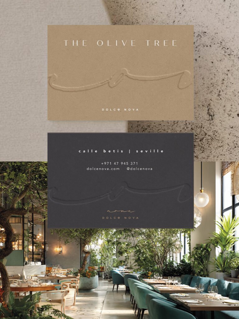 Brand identity design for Dolce Nova, Wyndham Hotels and Resorts. Interior: LXA London. Hotel restaurant branding design. Restaurant card design.